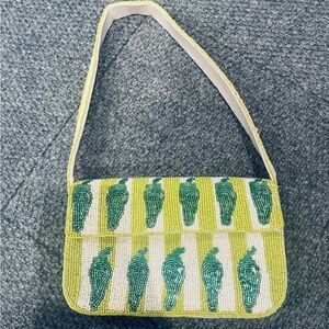 Anthropologie Green and Yellow Beaded Shoulder Bag Chili Peppers